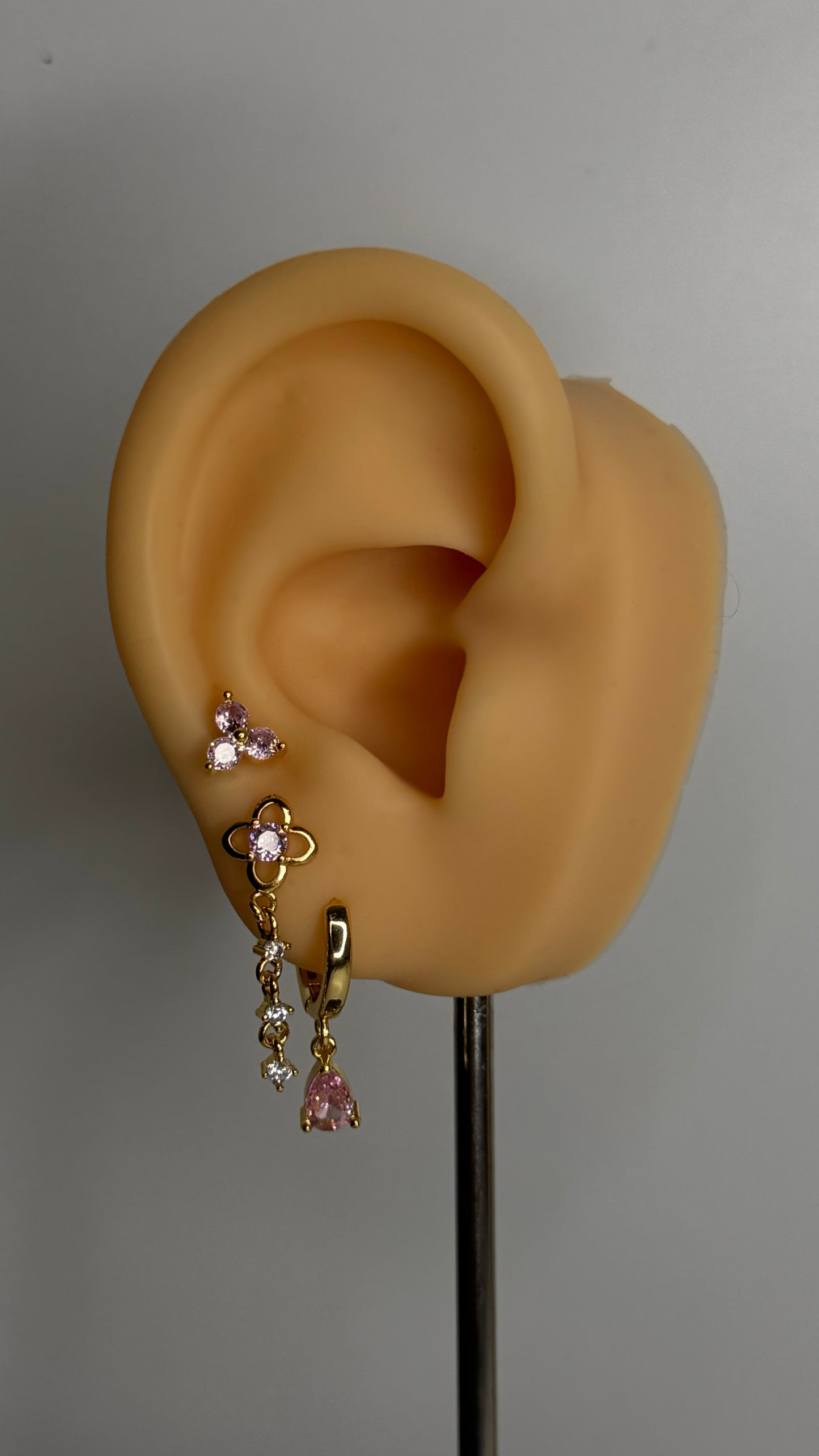 Roze/Gouden 3 delig oorbel set